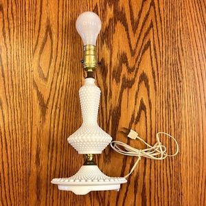 Vintage 50s Hobnail White Milk Glass Tri Footed Table Lamp Mid Century